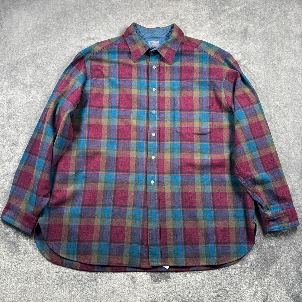 Vintage Pendleton Shirt Womens 2XL Multicolored Plaid Wool USA 60's 70's *read*